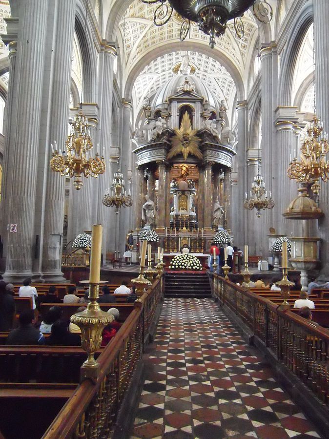 Interior of Puebla Cathedral in Mexico, started 1539 continued to 1690 A.D. Architects. Francisco Becerra and Juan de Cigorondo
