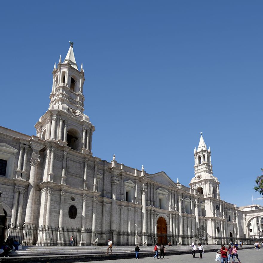 Cathedral at Arequipa, Peru, built from 1580 A.D. by  Gaspar Báez rebuilt 1784 A.D. by Lucas Poblete