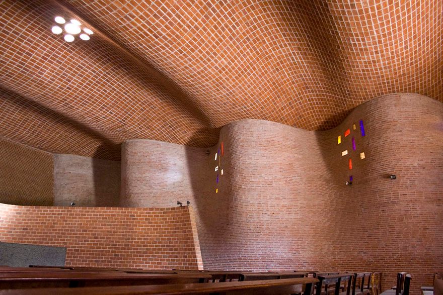 Interior of the Church of Atlantida by Eladio Dieste at Atlántida Church near Montevideo 1957–1958