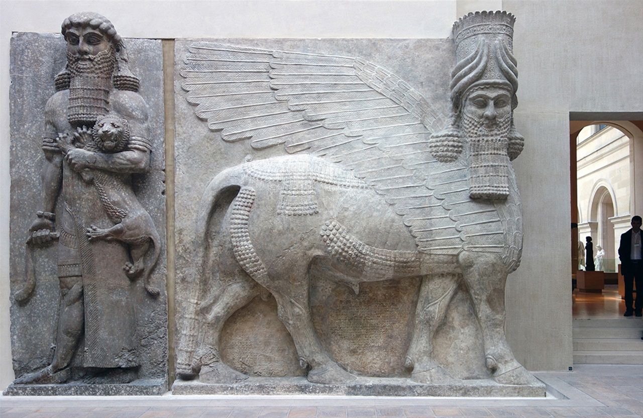 Ресторан месопотамия. Ламассу Ассирия. Шеду Ассирия. Статуи Шеду. Крылатые быки Ассирии.