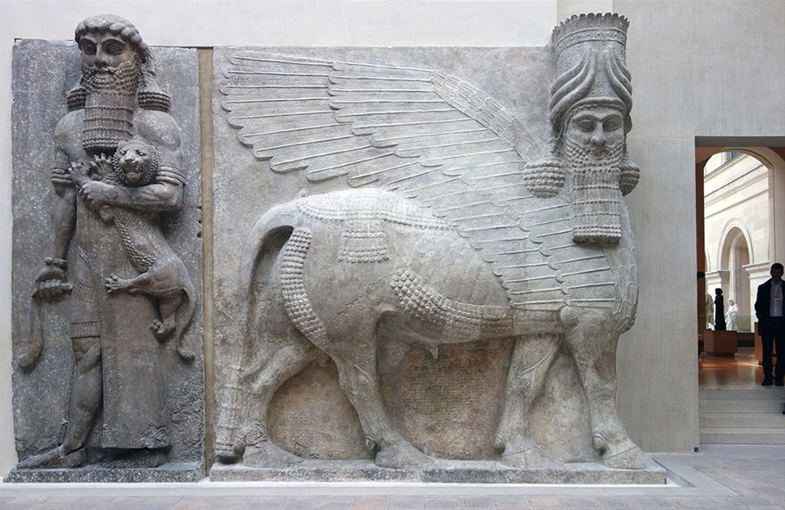 Winged human-headed bull (lamassu or shedu), reign of Sargon II (721-705 B.C.) Khorsabad, ancient Dur Sharrukin, Assyria, Iraq, in the Louvre