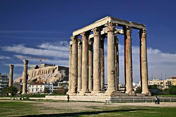 Temple of Olympian Zeus or Olympieion construction began in 174 B.C. and completed in 131 A.D.