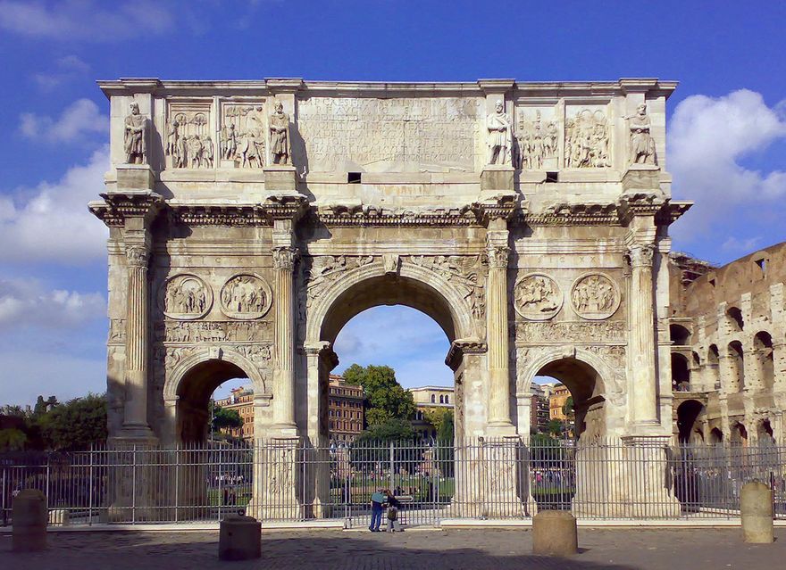 Arch of Constantine at Rome, commissioned to commemorate Constantine's victory over Maxentius at the Milvian Bridge in 312 A.D.