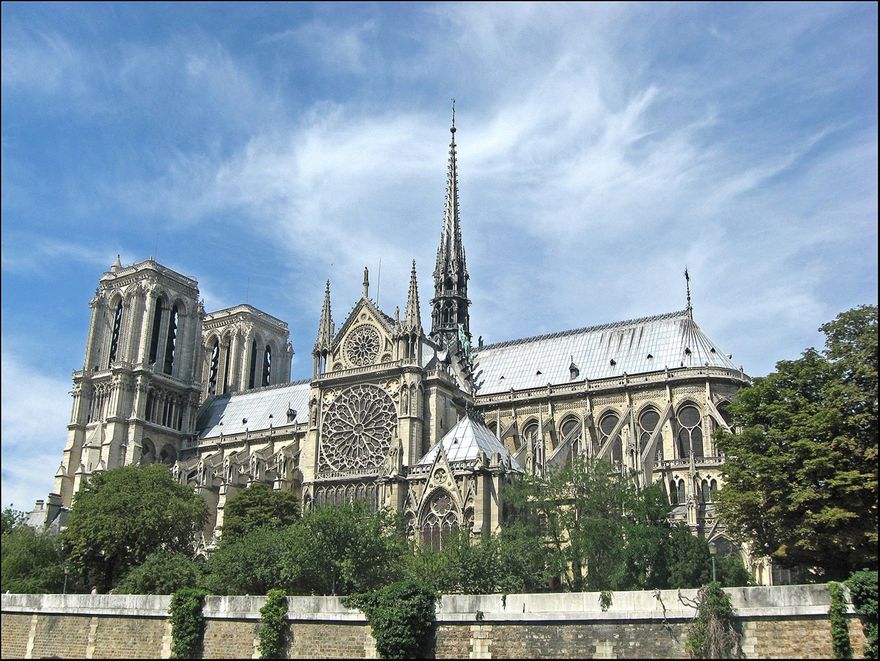 Notre-Dame-de-Paris, construction began in 1163 A.D. under Bishop Maurice de Sully and was completed by 1260 A.D.