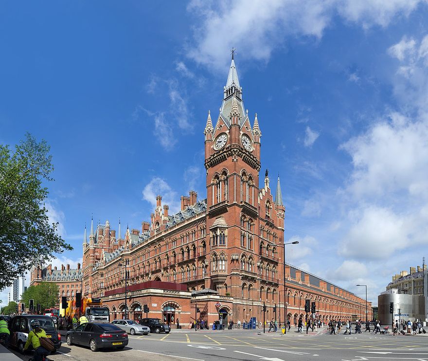 Gothic Revival - Saint Pancras Station, London, was designed by William Henry Barlow and opened on 1 October 1868 A.D.